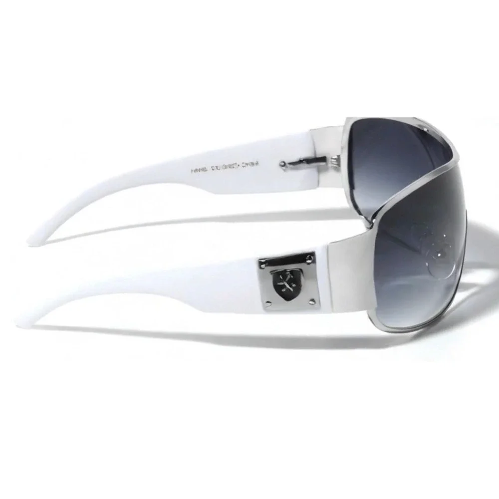 Men Shield Sunglasses Silver White Wrap Oversize Smoke Gradient Lens Performance